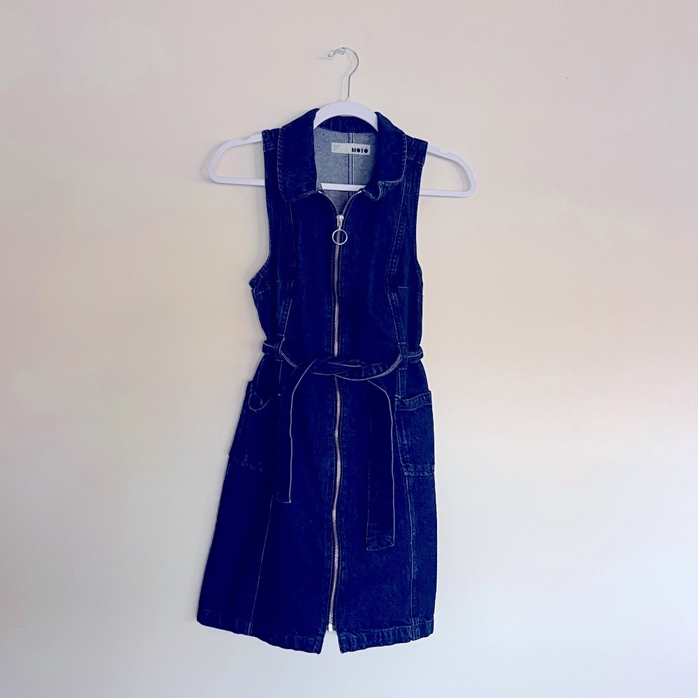 Topshop Moto Sz 6 Dark Blue Denim Sleeveless Zip Dress